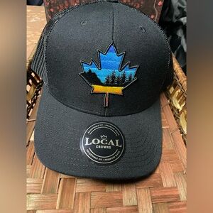Local Crowns Black Trucker Hat with Blue/Yellow Maple Patch